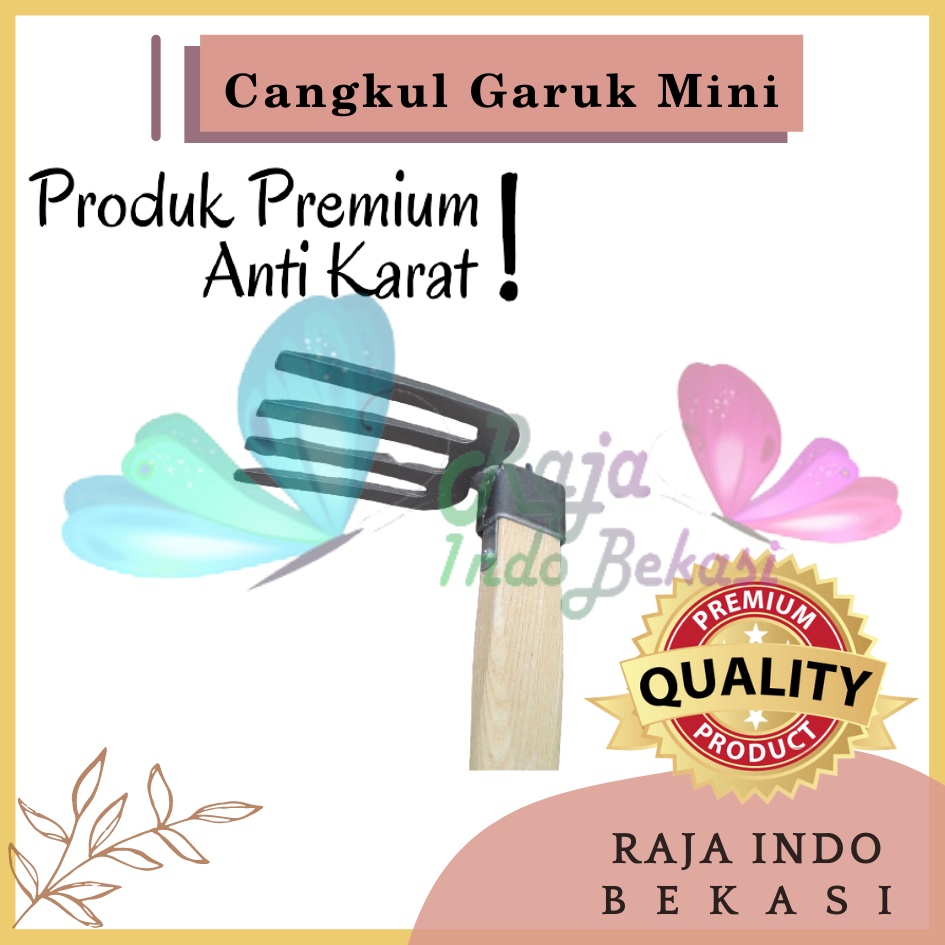 Cangkul Garuk Garpu Mini Gagang Kayu Anti Karat