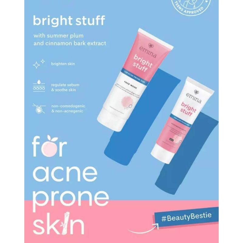 EMINA Bright Stuff For Acne Prone Skin Series | Moisturizing Cream|Face Wash 100/50 Gr