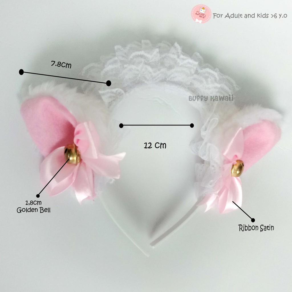 Bando neko maid renda pita lonceng cat ear lace bell buffy kawaii nekomimi fashion halloween cosplay