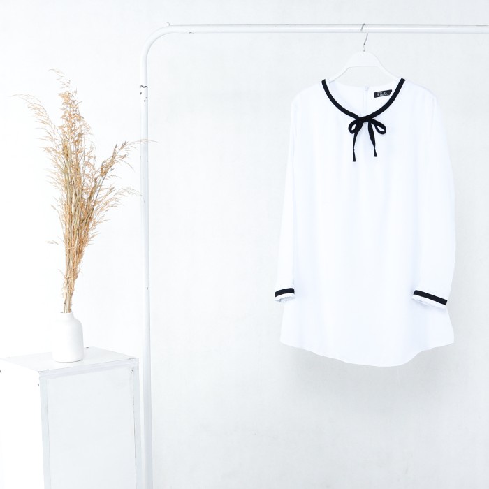 blouse wanita korea RIBBON - Putih