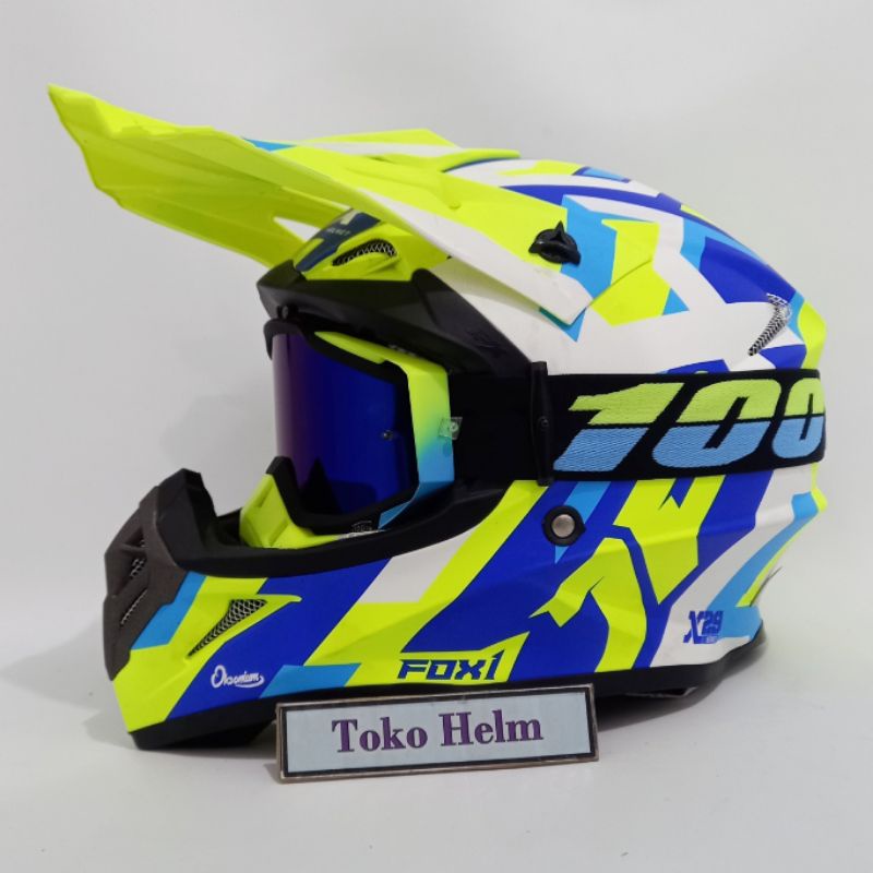 Jual Helm Trail Jpx Cross Fox Motif X Yellow Metalic Doff Plus Goggle Yellow Blue