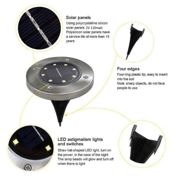 Lampu Tanam LED Solar Outdoor 8 LED Waterproof - CL-022