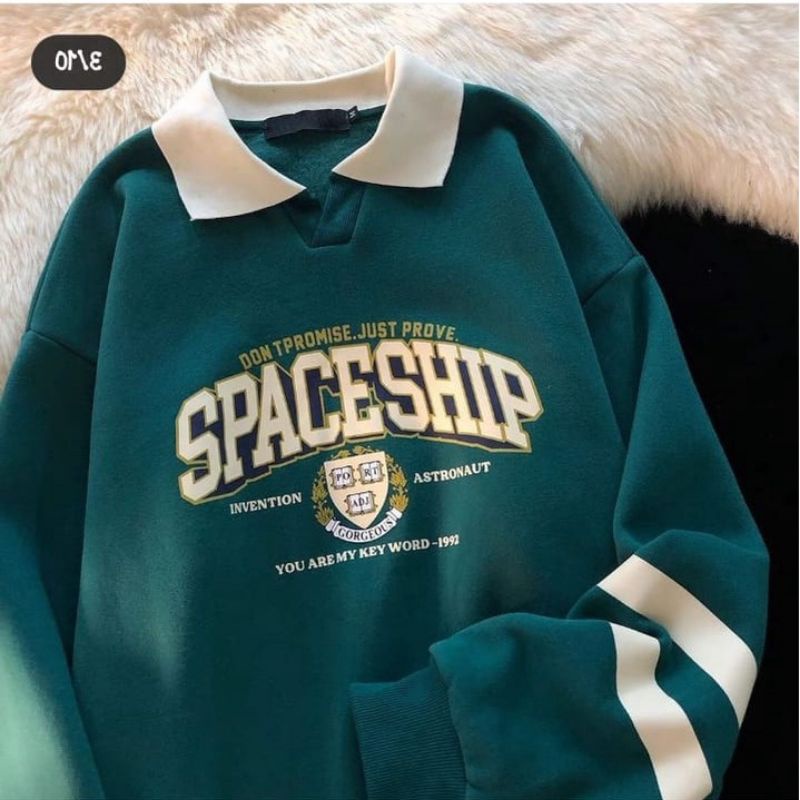 SPACE SHIP COLAR Sweater Crewneck Oversize | Outerwear Wanita Fashion Terkini Bahan Fleece Korean Style