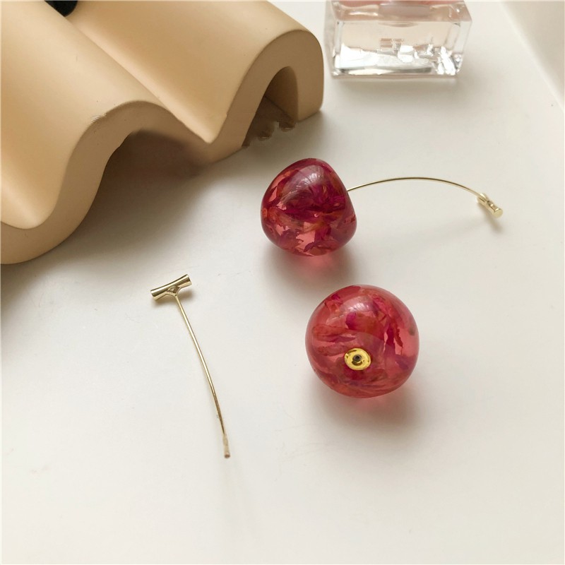 Anting Stud Panjang Desain Buah Cherry Gaya Jepang