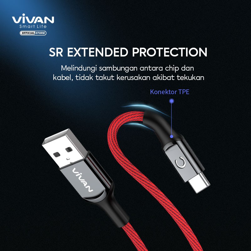 VIVAN Kabel Data Type-C Automatic Power-Off QC3.0 100CM Garansi Resmi 1 Tahun VZC100 ORIGINAL