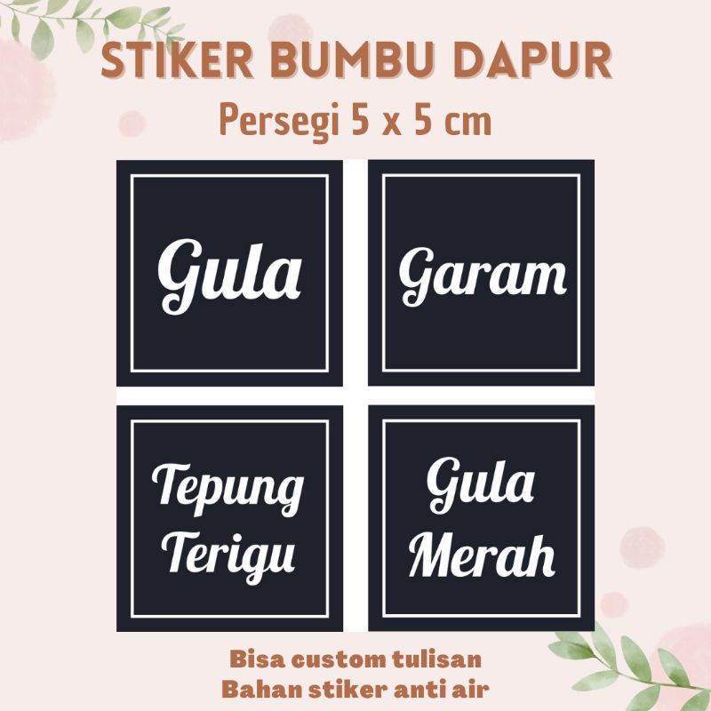 

(TANPA PO) CUSTOM STIKER BUMBU DAPUR PERSEGI KOTAK STICKER LABEL KITCHEN MURAH VYNIL ANTI AIR BISA REQUEST NAMA BEBAS