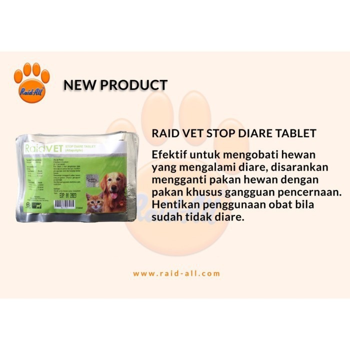 Raid Vet obat diare tablet kucing anjing raid all