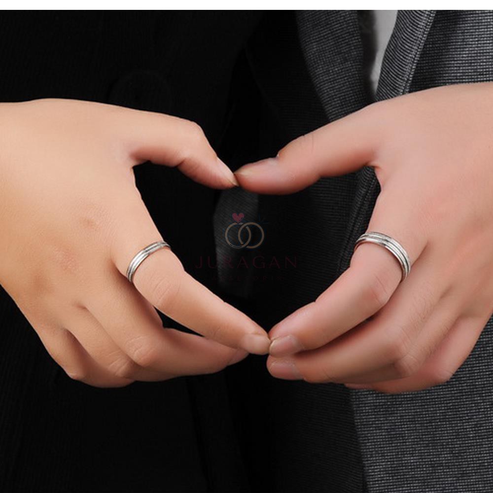 AILOVIU Cincin Couple Romantis R36 Titanium Ukir Nama Silver Perak Emas Putih Unik Pria Wanita Tunangan Paladium Stainless Steel