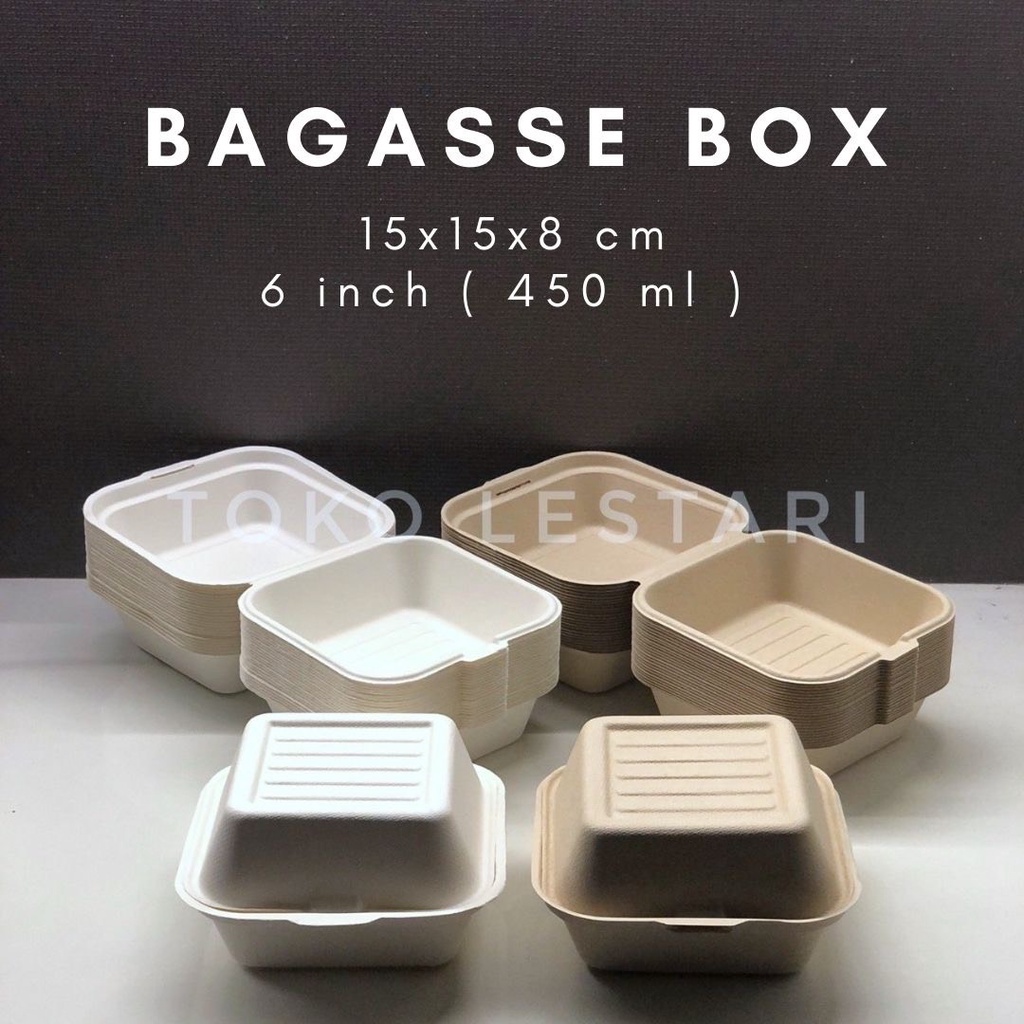 Bagasse Box Lunch Box Burger Kotak Tart Mini 450 ml/ 6 inch Takeaway Box Food Container