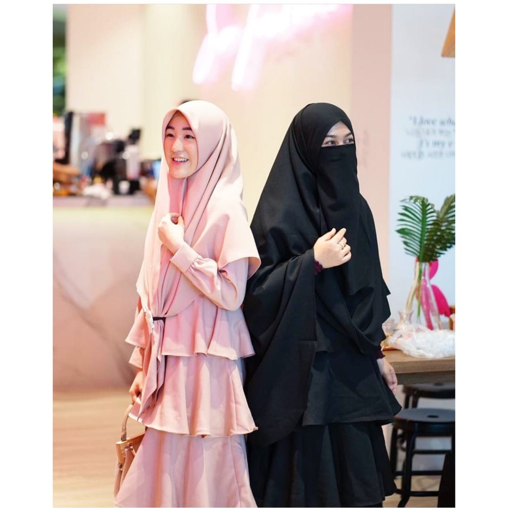 Gamis wardah maulida 3 susun umpak canda undak rempel wolfis woolpeach kancing syari wanita baju