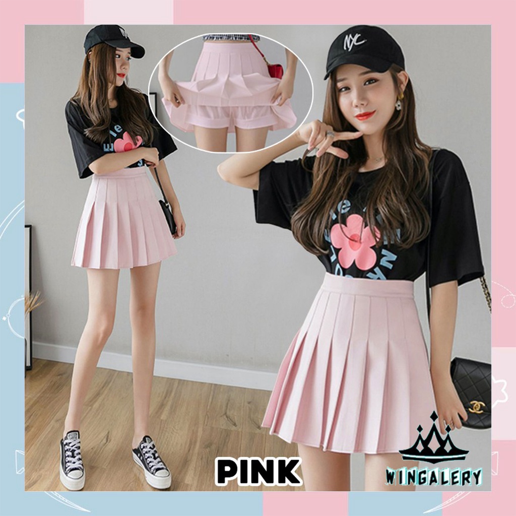WINGALERY Rok Pendek Wanita Mini Skirt Korea Tennis Skirt With Inner 4051