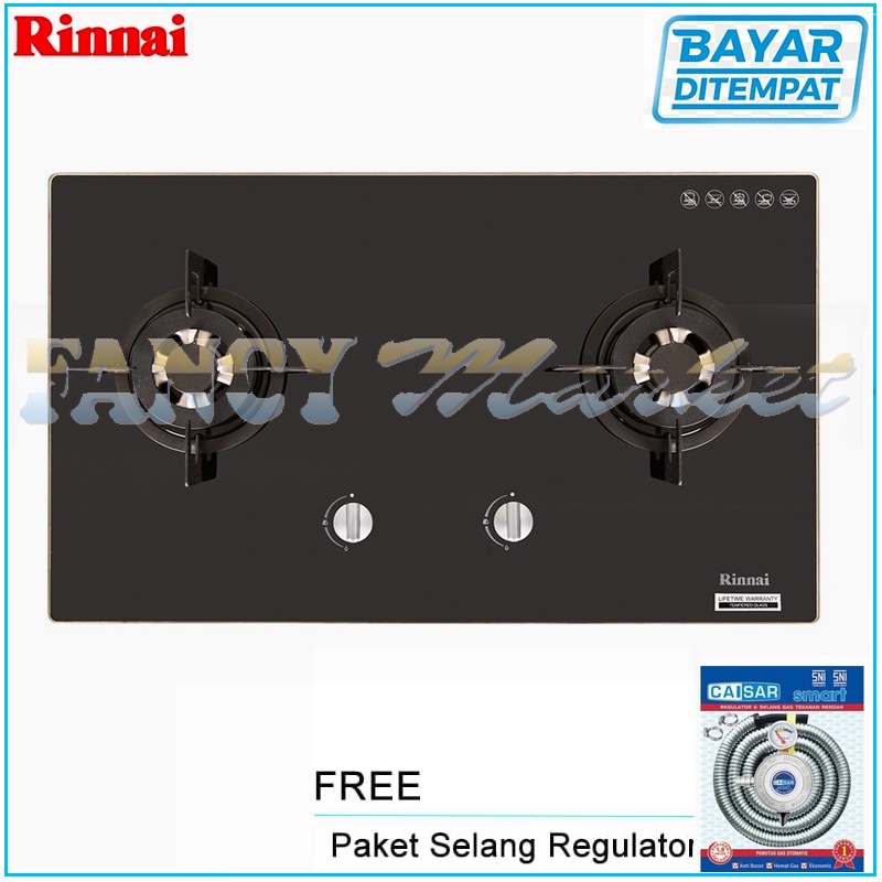 KOMPOR TANAM RINNAI RB 712NGB/Rinnai Kompor Gas Tanam 2 Tungku + CAISAR Selang Gas