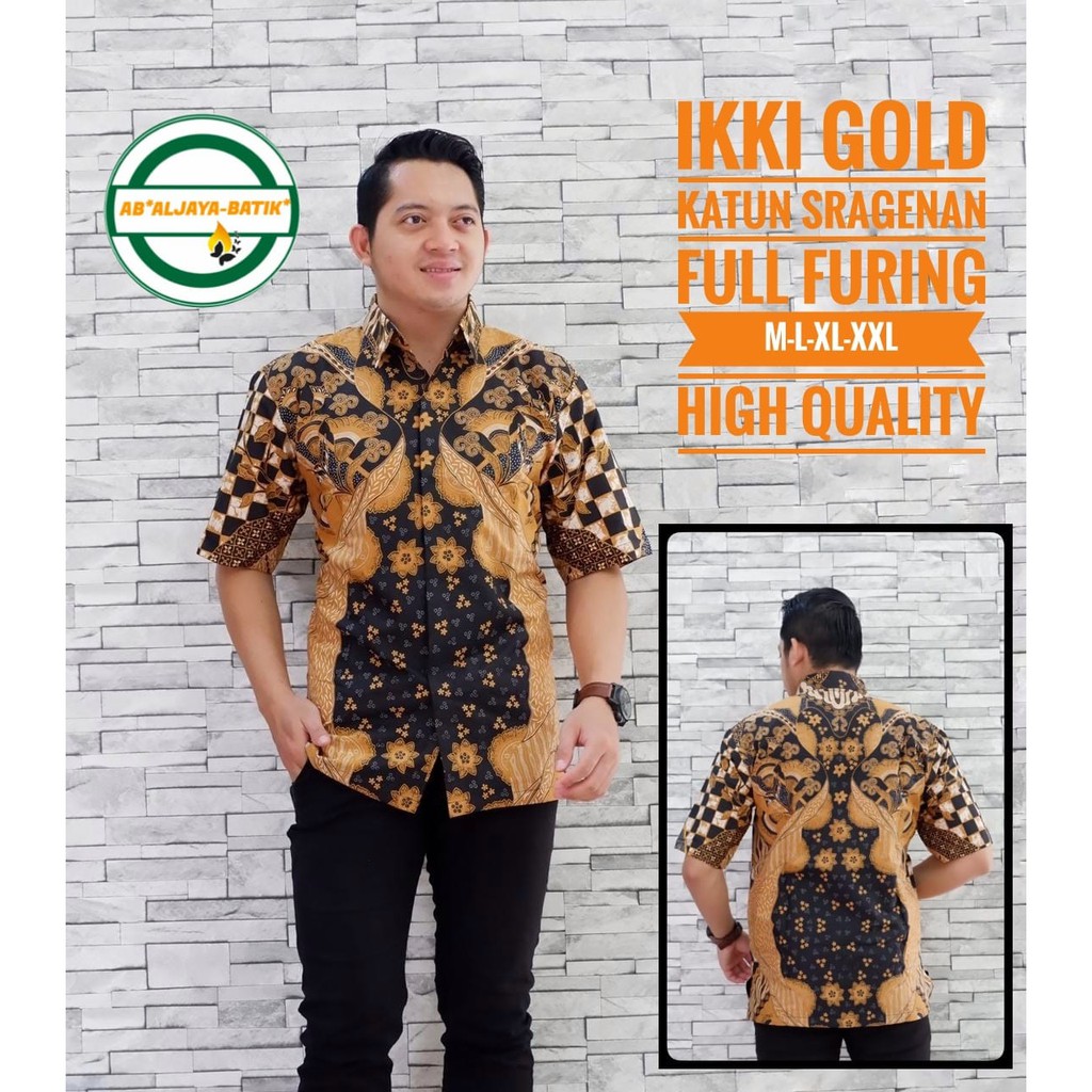 IKKI GOLD ALJAYA KEMEJA BATIK SOLO PRIA LENGAN PENDEK PANJANG LAPIS FURING ATASAN PREMIUM MODERN KATUN HALUS RUMEKSA KEMBANG EMAS UMBARA SETYANING PRABU RED PEKSO PARIKESIT NAGA BIRU NAGA LESMANA KUPU RATU KEMBANG WARNA GEBER GUNUNGAN MAROON BISONO IJO