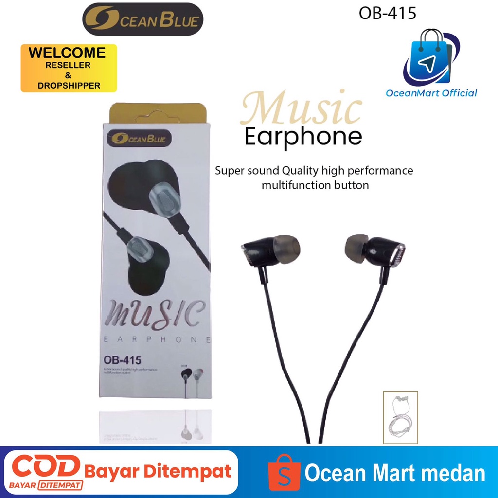 Headset Earphone Handsfree Ocean Blue OB-415 3.5mm Super Bass Aksesoris Handphone HP OCEANMART OCEAN MART Murah Grosir