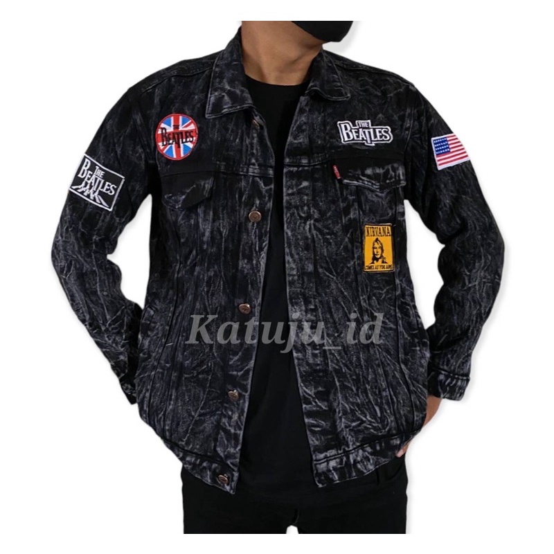 Jaket jeans pria | Jaket Denim Unisex full patch Black Flag