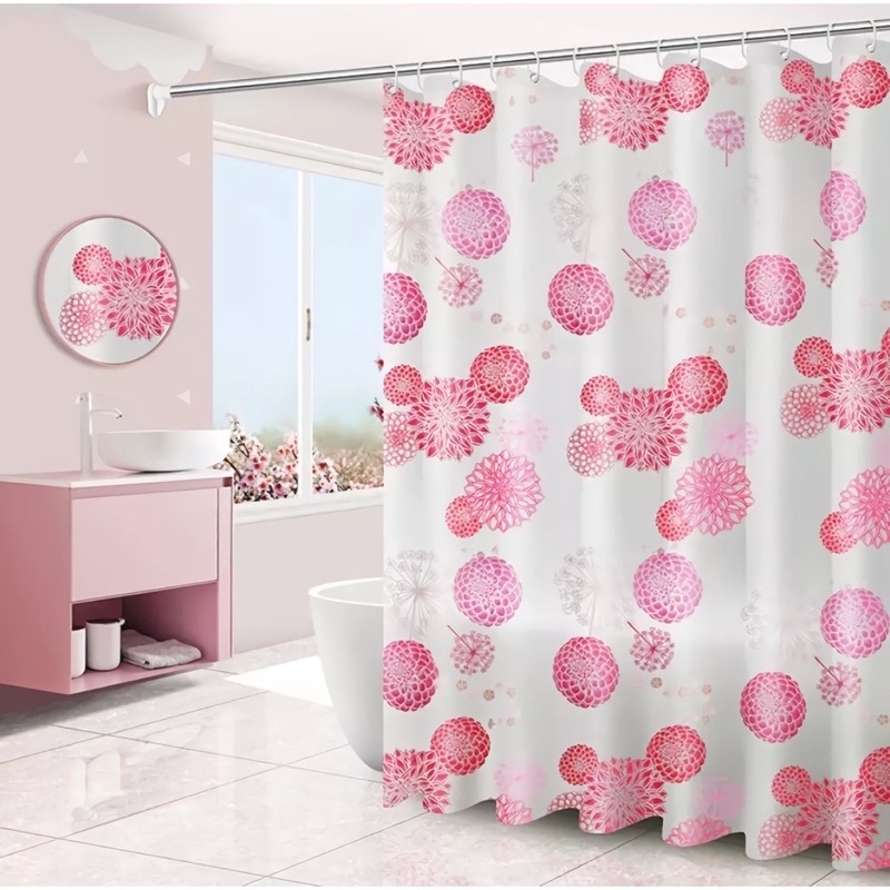 TKM095 Tirai Kamar Mandi Anti Air Shower Curtain Gorden Waterproof 180 x 180cm Dekorasi Rumah