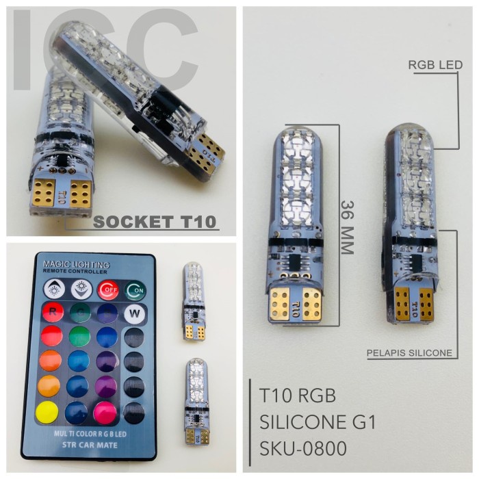 Lampu led T10 RGB silicone MERK ICC