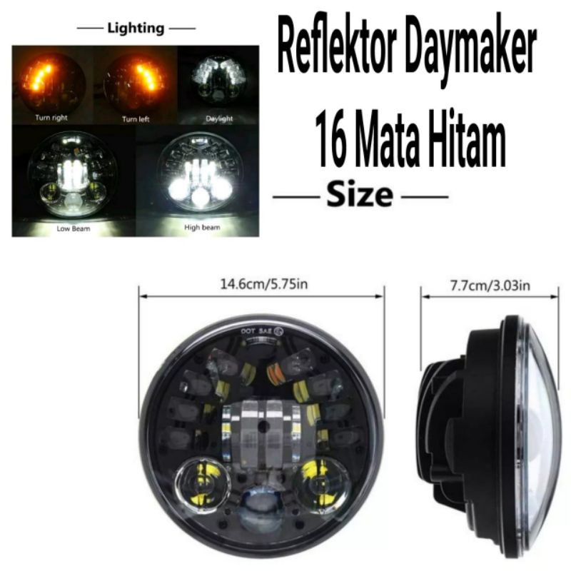 Daymaker 5.75 inch 16 LED Titik Reflektor Headlamp Lampu Depan CB Custom Japstyle