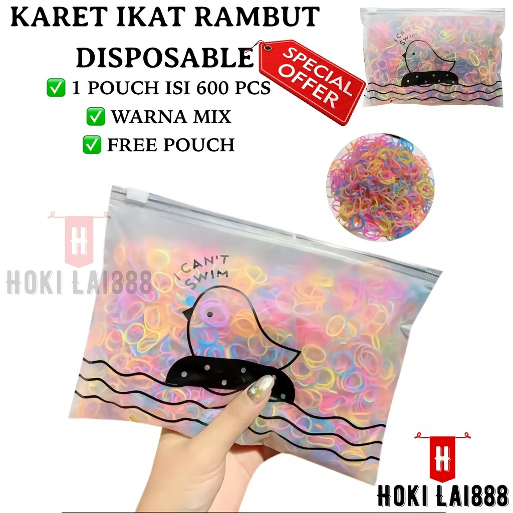 [HKL] Karet Ikat Rambut Jepang 1 Pouch 600 Pcs / Karet Ikat Rambut Polos / Karet Ikat Rambut Warna Warni