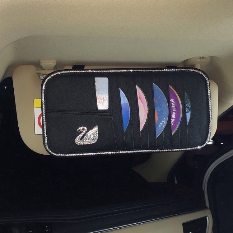 tempat cd sunvisor mobil swan TEMPAT CD/DVD SLOT KARTU DAD MAHKOTA CROWN,GC,SWAN BAHAN KULIT KUALITAS PREMIUM