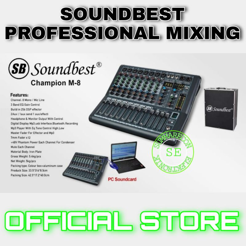 mixer audio 8 channel original soundbest champion 8 usb bluetooth mp3