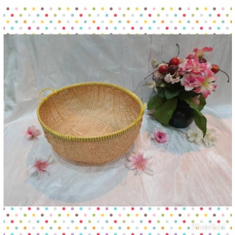 A1M - Keranjang bambu ayakan bulat 25x12cm tempat wadah bumbu dapur masak telur penyimpanan dekorasi