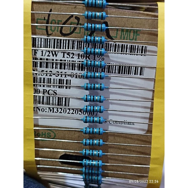RESISTOR TAIWAN 1/2WAT 1% 10R METAL FILM . 50PCS