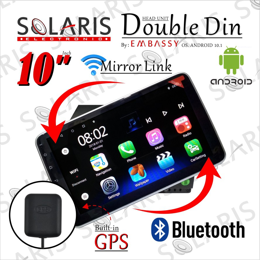 HEAD UNIT ANDROID 10 Inch FLEXIBLE MOVEMENT EMBASSY SUN