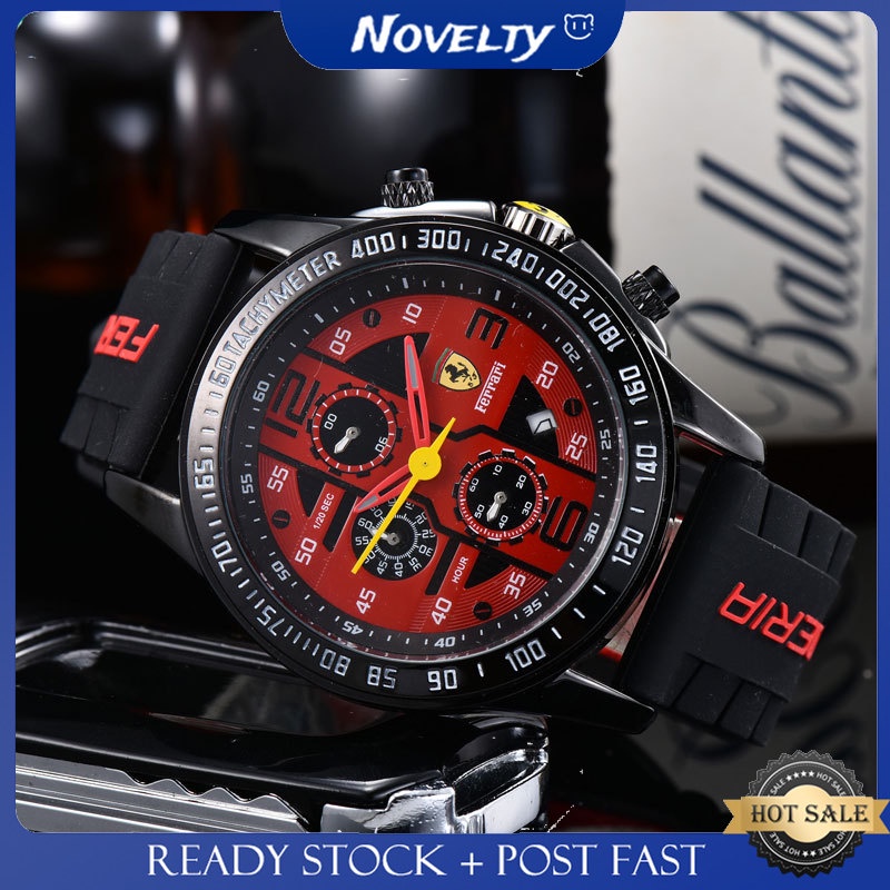 ¤Ferrari Men Watch Running Second Watch Men Rekreasi Jam Tangan Olahraga Jarum Ganda Karet
