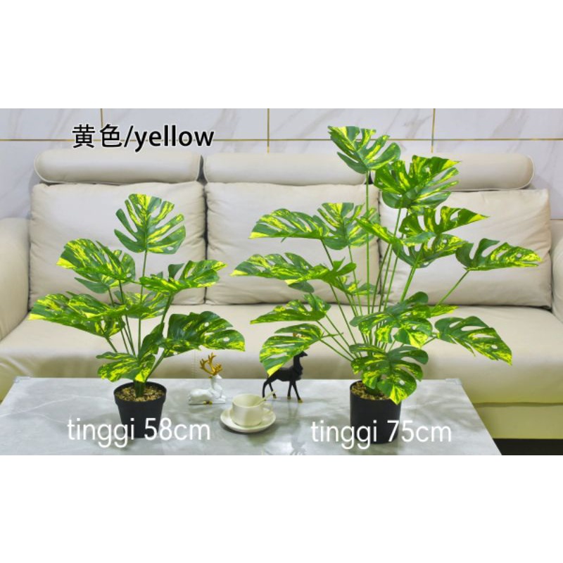 Daun Monstera JUMBO Tinggi 58 cm / Monstera 18 Cabang / Monstera Artificial [ TANPA POT ]