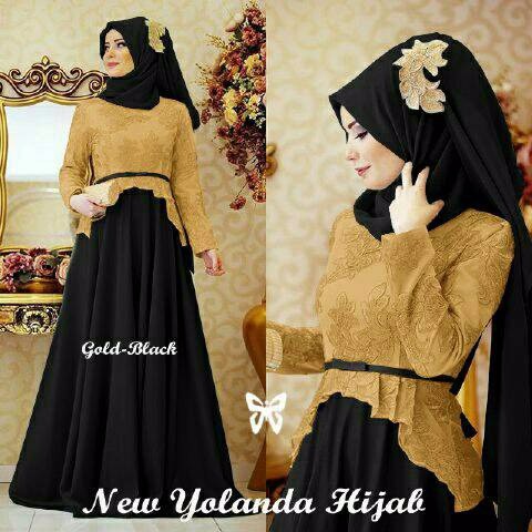 DeltaRA Yolanda Gold Black Busana Muslim Pesta Wanita Gamis Pesta terbaru