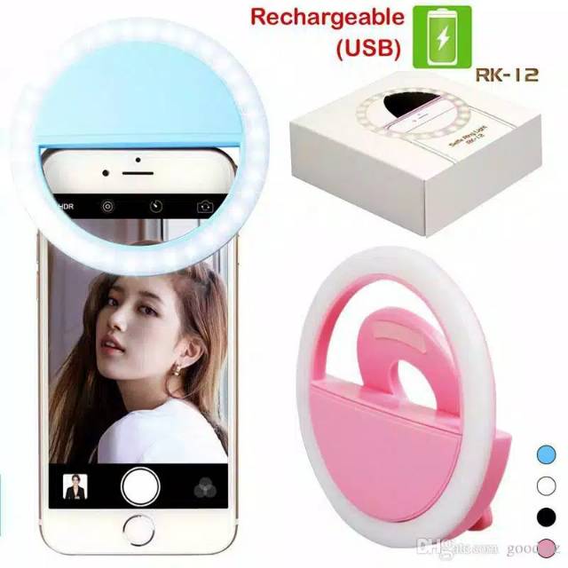 Selfie ring light vlog lampu LED fotografi ringlight handphone hp portable charger atau baterai