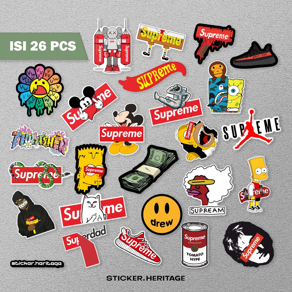 26pcs Stiker Sticker BAPE X SUPREME untuk laptop case tumbler stiker laptop Stiker aesthetic