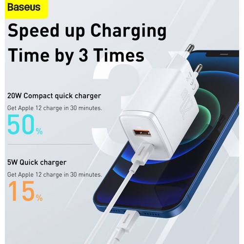 BASEUS Compact Wall Charger Quick Charger 2 Port - U+C 20 Watt - CCXJ-B