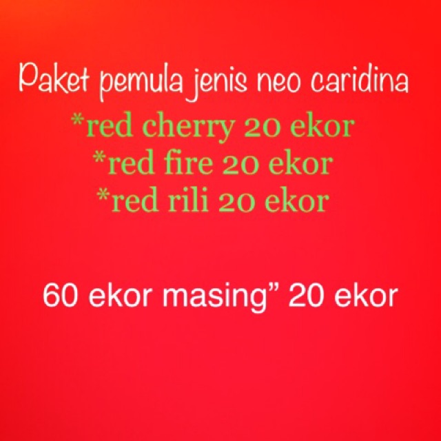 Udang hias aquascape paket red cherry,red fire,red rili 60 ekor masing” 20 ekor