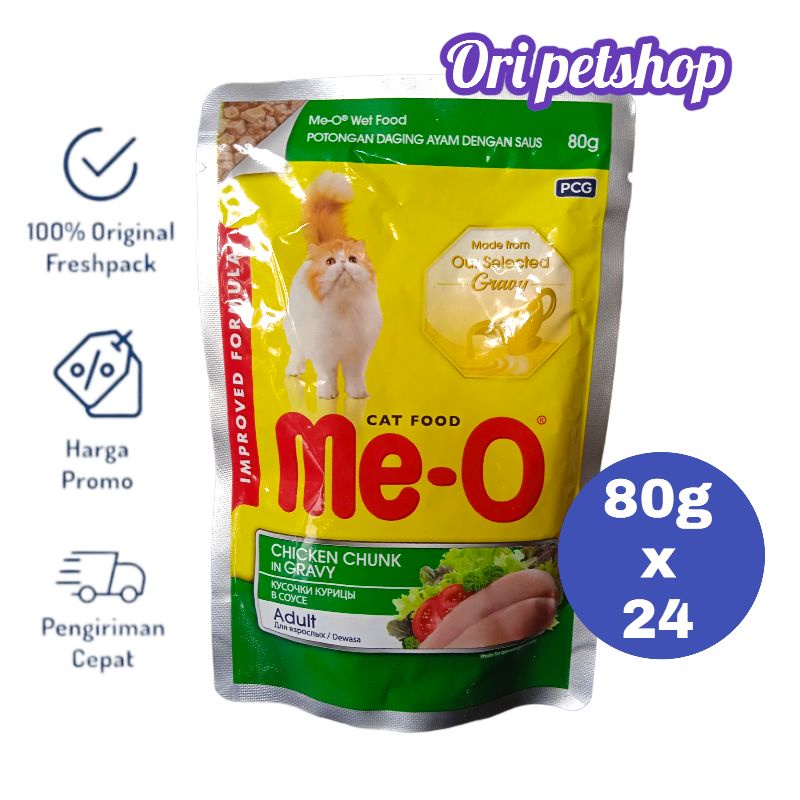 (24 pouch) Meo Pouch Sachet 80gr Me-o Wet Cat Food - Chicken Chunk In Gravvy