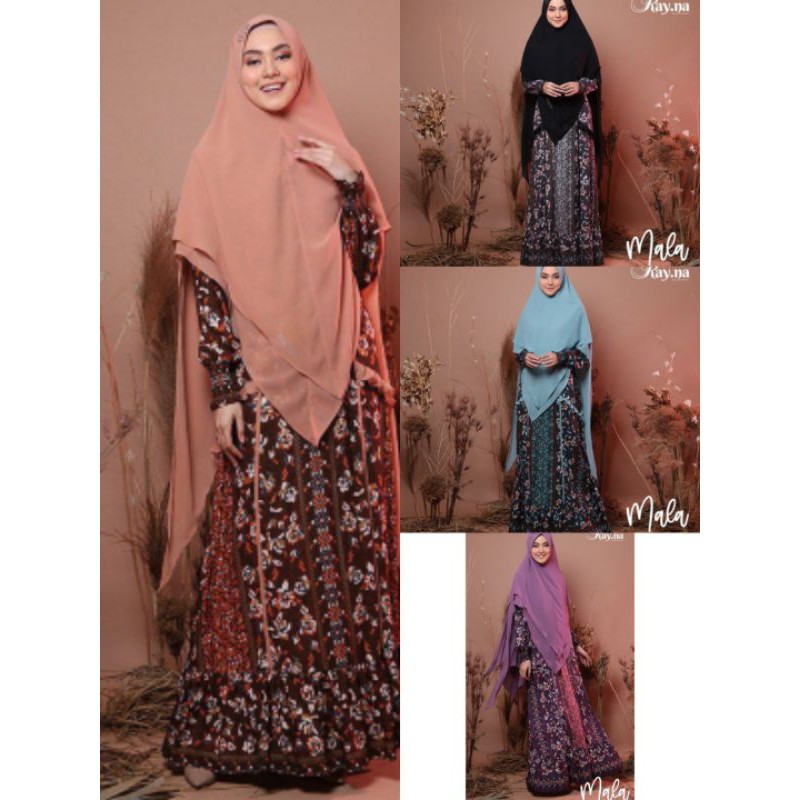 MALA set by rayna original / gamis syari rayna / Gamis Ceruty 2 layer Set Khimar