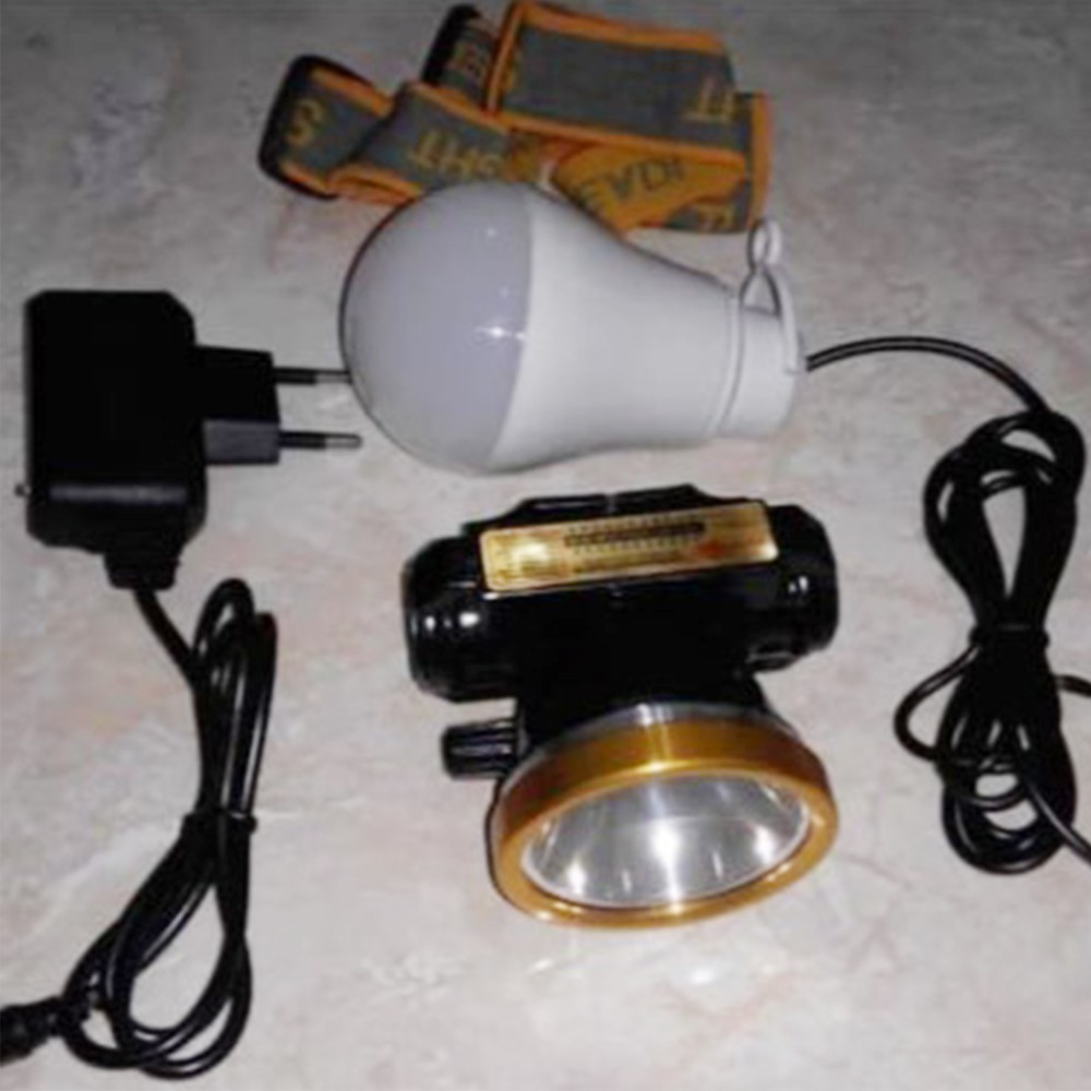 Senter Kepala Sunpro SL-8813 Kuning Headlamp 10 Watt Charger bonus Lampu