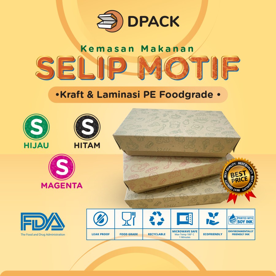 PAPER LUNCH BOX MOTIF KRAFT LAMINASI PER 100PCS  KOTAK SIZE S - MOTIF HITAM | Lunch Box anti panas |