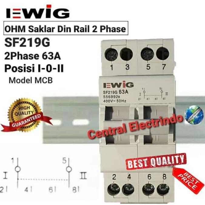 COS Change Over Switch Ohm Saklar EWIG Din Rail 2Phase 63A Model MCB.