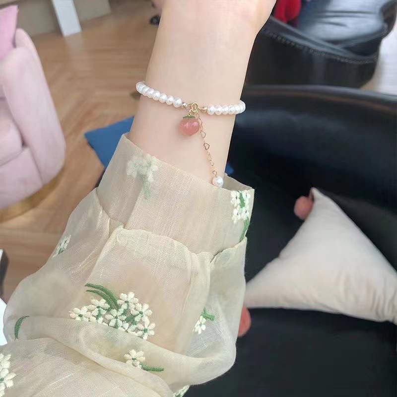 Ins Gelang Tangan Manik-Manik Batu Jade Hetian Natural Aksen Mutiara Untuk Wanita ACKER