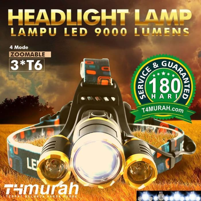 SALE   Lampu Kepala Senter Headlamp T6 BONUS Baterai dan Charger