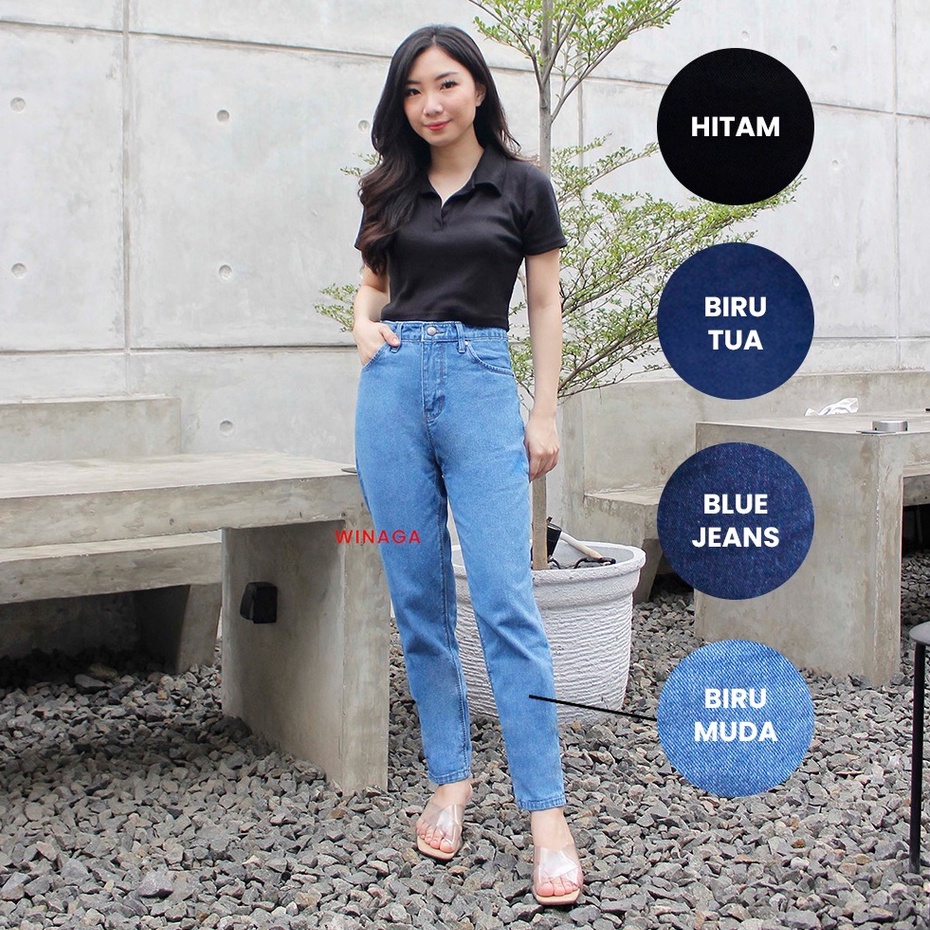 WINAGA- HighWaist Boyfriend Jeans / Boyfriend Jeans Wanita / Basic Jeans Denim / Celana Panjang Jeans / Denim Jeans