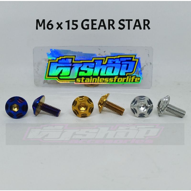 Baut probolt m6 x 15 Gear star stainless steel probolt topi/payung type gear