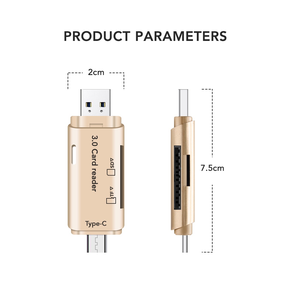 CardReader 4 in 1 USB 3.0 / Type C / SD Card / TF Memory Card Read OTG Adapter Card Reader CR202 2 in 1 USB 3.0 Type-C OTG Memory Card Adapter Micro SD TF Grey