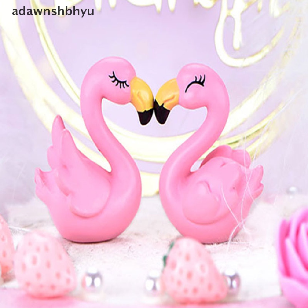 [adawnshbhyu] 1pasang Resin Flamingo Miniatur Pemandangan Bonsai Berdaging Dekorasi Taman Hadiah