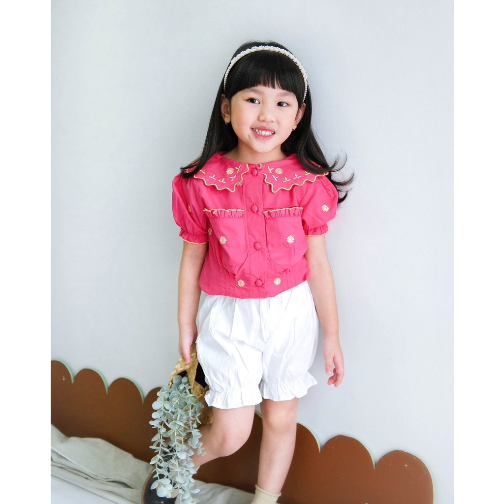 HIMARI DAISY TOP | Baju Atasan Anak Perempuan | Baju Katun Anak | Top Anak | Baju Bordir Anak | Baju Motif Brodir