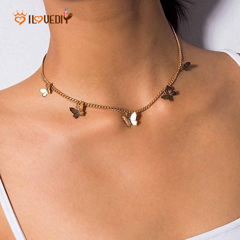 [ Women Elegant Butterfly Pendant Necklaces ] [ Lady Retro Charm Clavicle Necklace ] [ Girls Personality Chain Necklace ]