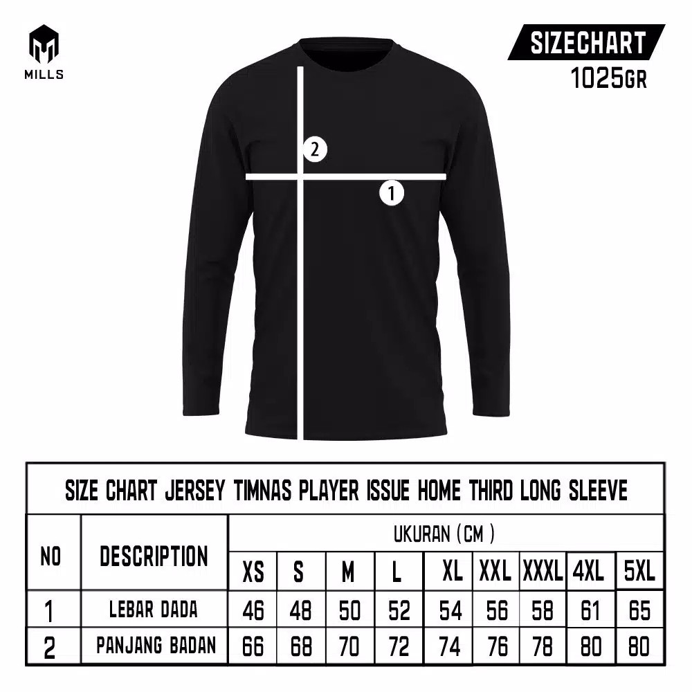 MILLS Timnas Indonesia Jersey Third Player Issue Long Sleeve 1025GR Original Black