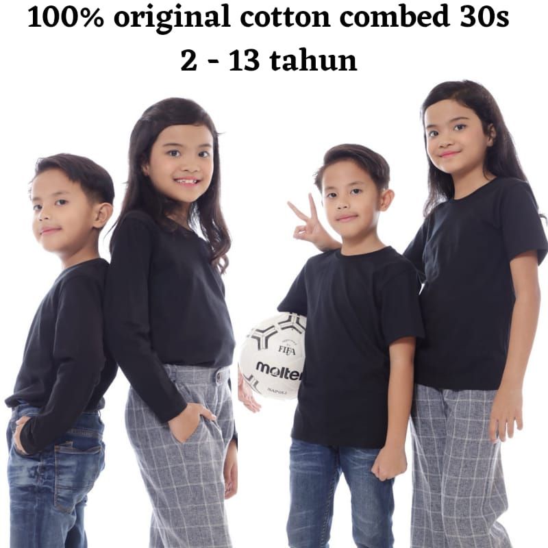 Kaos anak Polos Lengan Panjang Lengan Pendek Cotton Combed 30s Atasan Anak Pakaian Anak Tanggung Kao